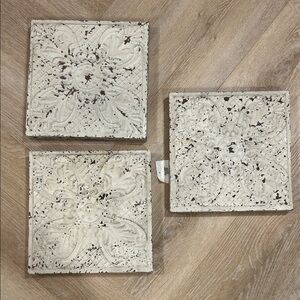 Cost Plus World Market Distressed White Decorative Tiles - set of 3